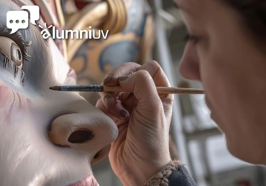 event image:Mujer pintando un muñeco de una falla